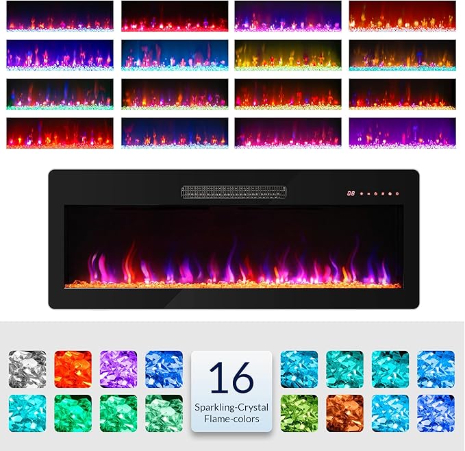 BELLEZE 42" Electric Fireplace Heater, 1400 W Recessed & Wall Mounted Electric