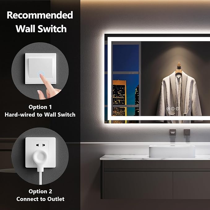 YEELAIT 60x40 Inch LED Bathroom Mirror
