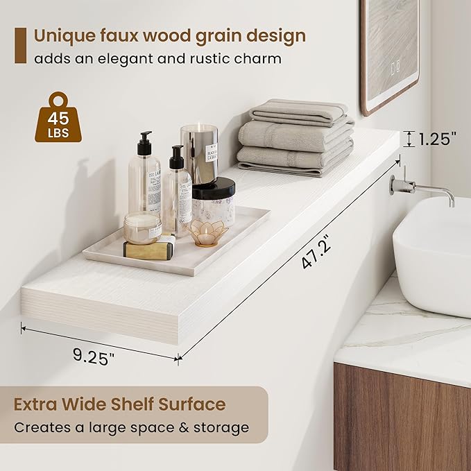 48in Floating Shelves for Wall, 2 Pack Long Wall Mounted Engineered Wood Shelves