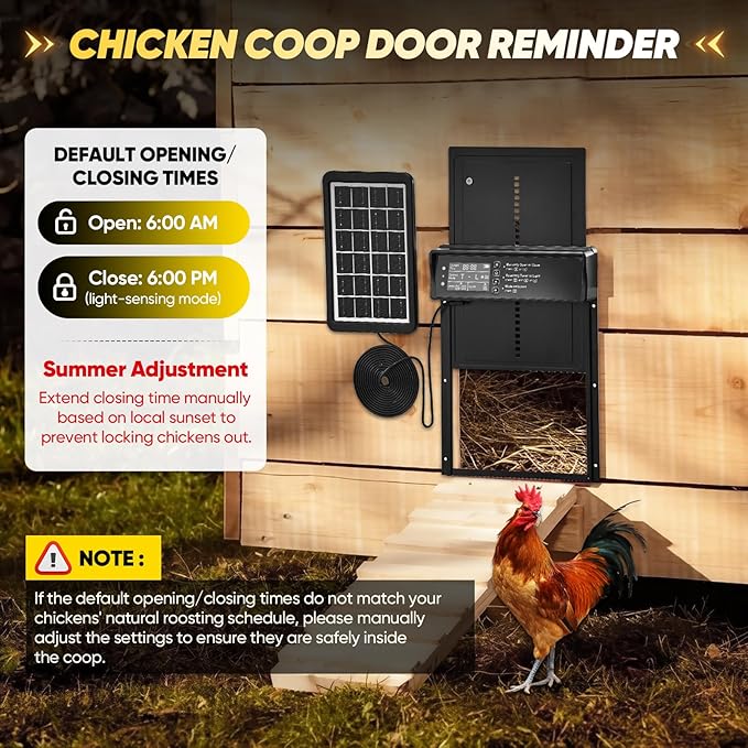 Sakerplus Automatic Chicken Coop Door Solar Powered, Automatic Chicken Door