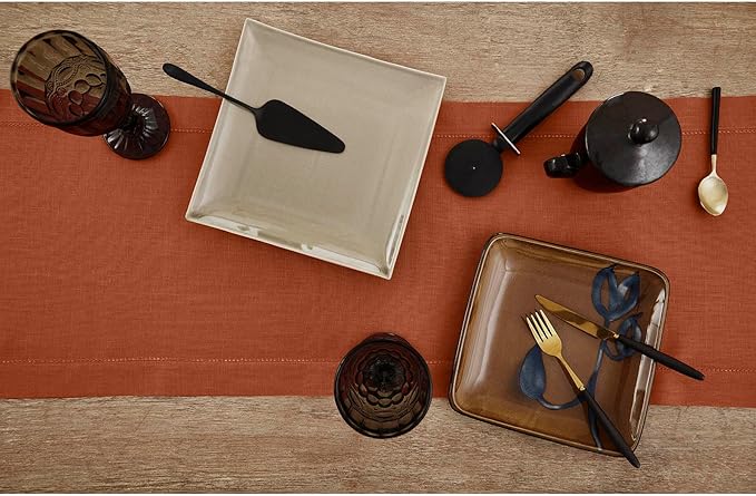 Solino Home Linen Cinnamon Table Runner 156 Inches Long - 100% Pure Linen Extra Long Table Runner 14 x 156 Inch - Classic Hemstitch - Fall, Autumn, Halloween, Thanksgiving