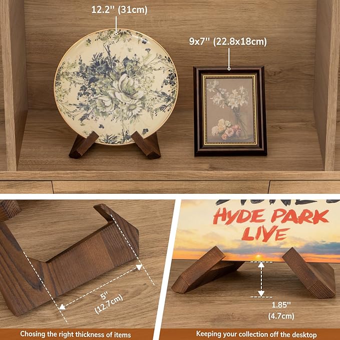 ANBOXIT Bowl Stands for Display, 6.5 Inch Plate Holder, Wooden Easel Frame