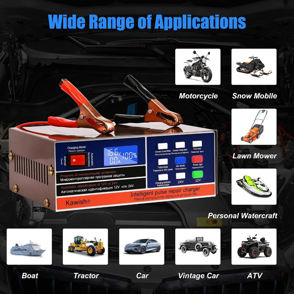 Full Automatic Car Battery Charger 12V/10A | 24V/7.5A Intelligent Pulse Repai...