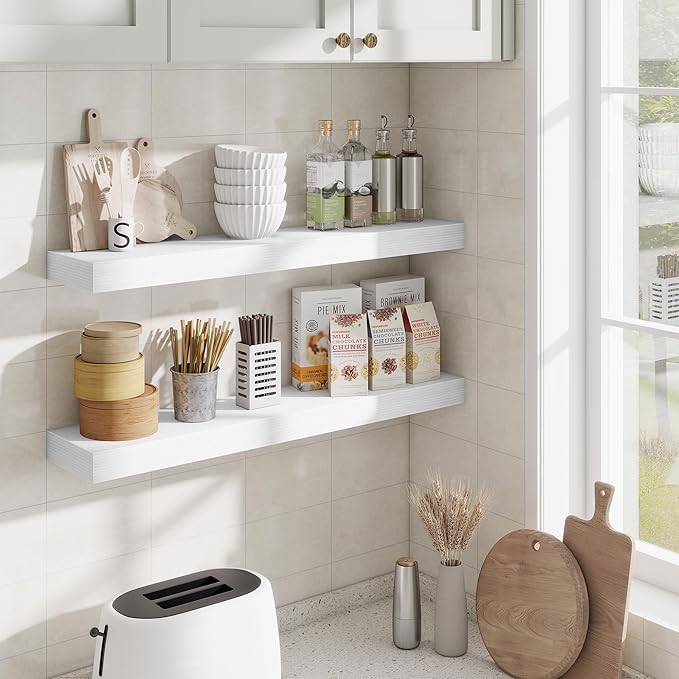 Fun Memories Bathroom Shelves 32 Inch Long Set of 2, Floating Shelves