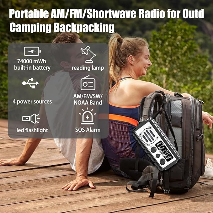 QAUYYW Emergency Radio, 20000mAh/74000mWh Weather Radio, Solar Hand Crank Radio