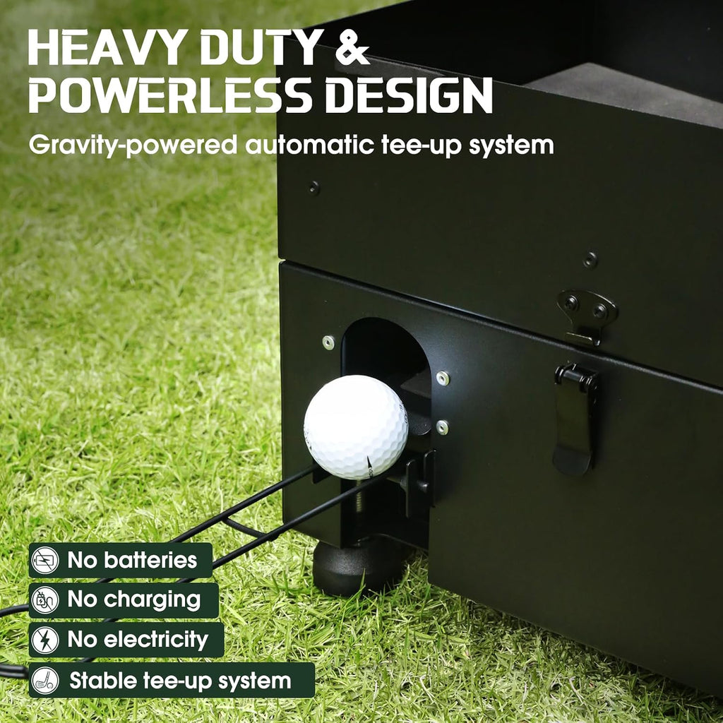 Maysun Automatic Golf Ball Dispenser for Indoor & Outdoor Practice, No Electricity Auto Tee Up Machine with 10 Golf Balls & 10 Tees, Heavy Duty Golf Training Aid for Backyard Garage Driving Range