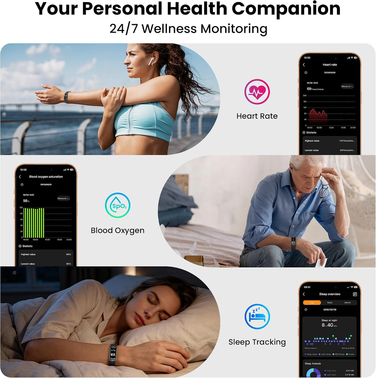 fitness tracker with heart rate & sleep tracking, package contents