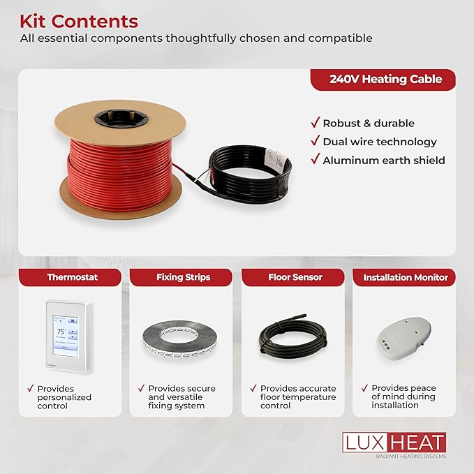 LuxHeat 70sqft Floor Heating Cable Kit - 240v In Floor Electric Heater Kit -