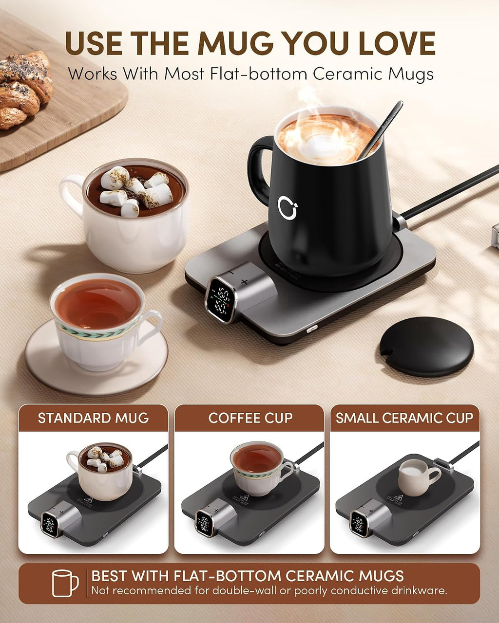 Coffee Cup Warmer & iKago Mug Set, 1℉ Precise Temp Control Mug Warmer