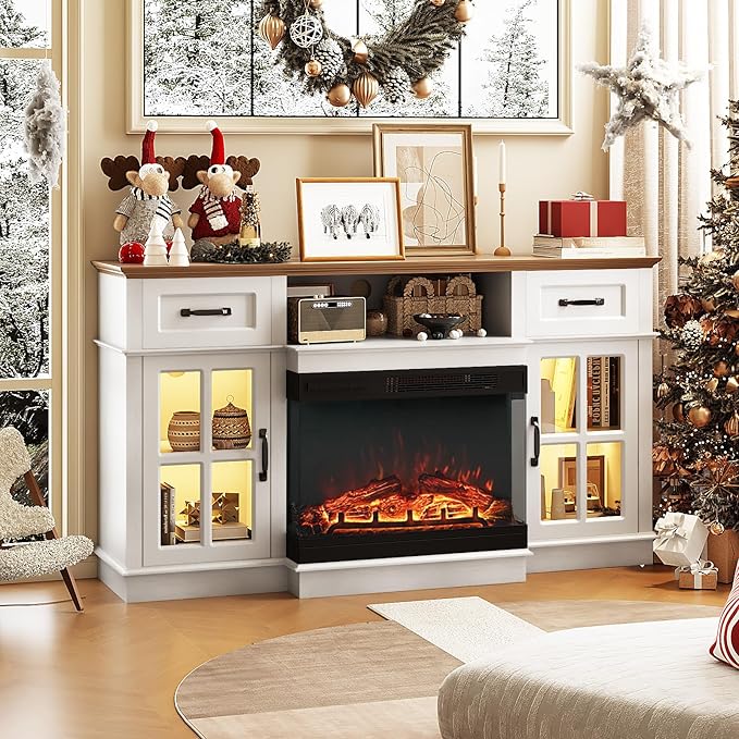Bonnlo Fireplace TV Stand for up to 65-Inch TVs, Modern Electric Fireplace TV