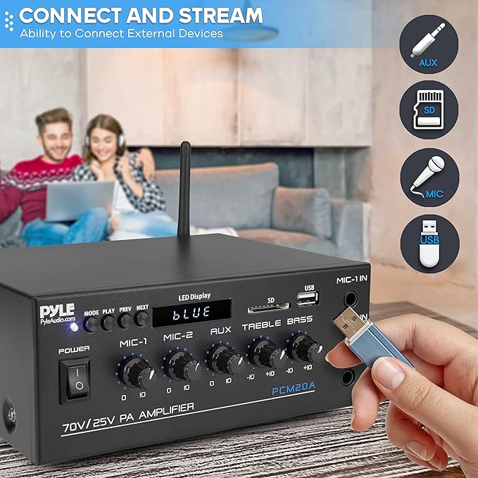 Pyle Compact Mini Home Power Amplifier - 40W Smart Small Audio Stereo Receiver