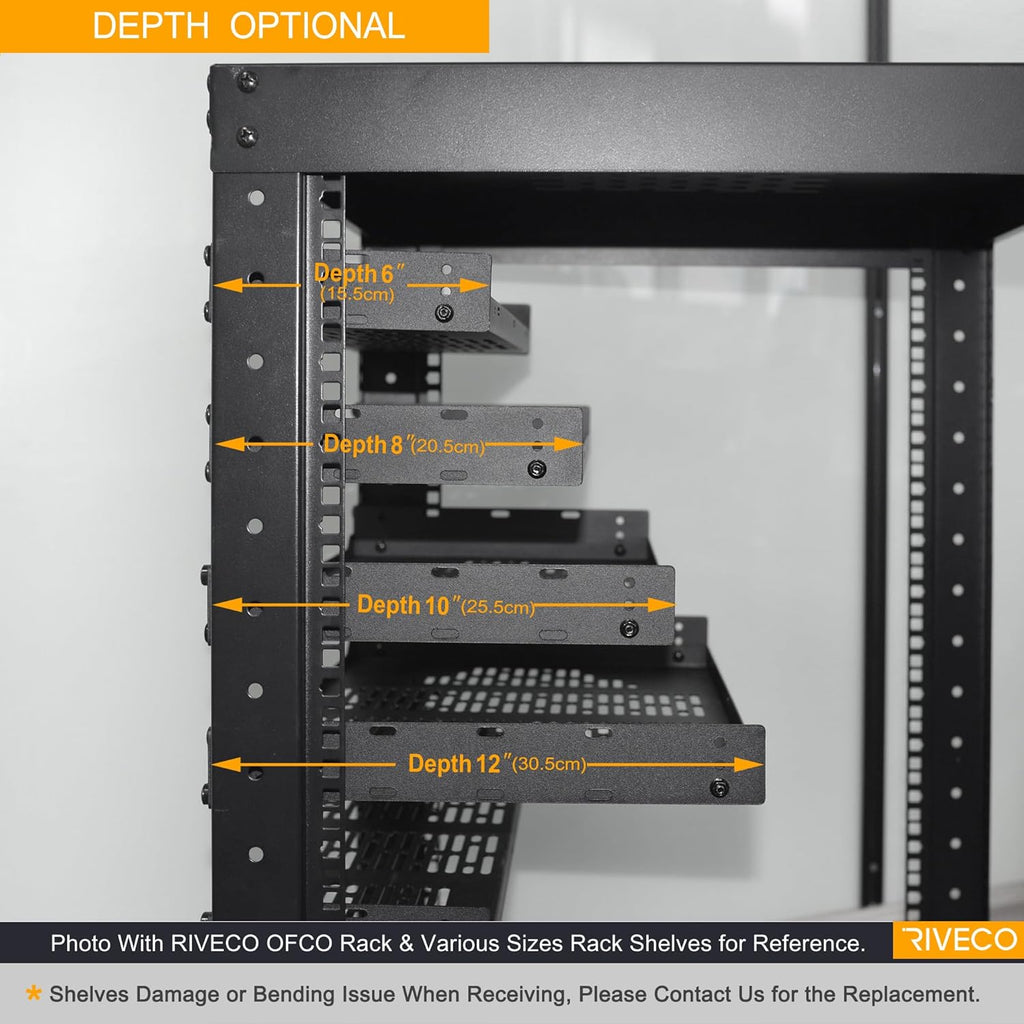 RIVECO 2 PCS 8” Rack Shelves for 19 inches Network Rack & Cabinets, 1U Rack Mount Shelf Vented Cantilever Tray, for Server, IT & Sound Equipment