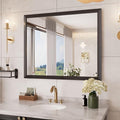 Amorho Bathroom Mirror Black, 44x36 Inch Thick Metal Framed Wall Mirrors