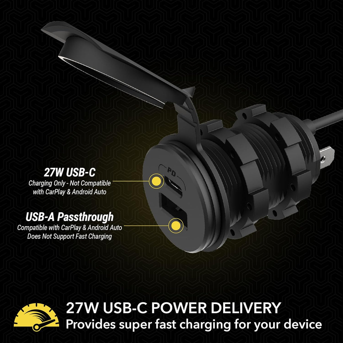 scosche powervolt dash port 27w usb-c car charger shown in use