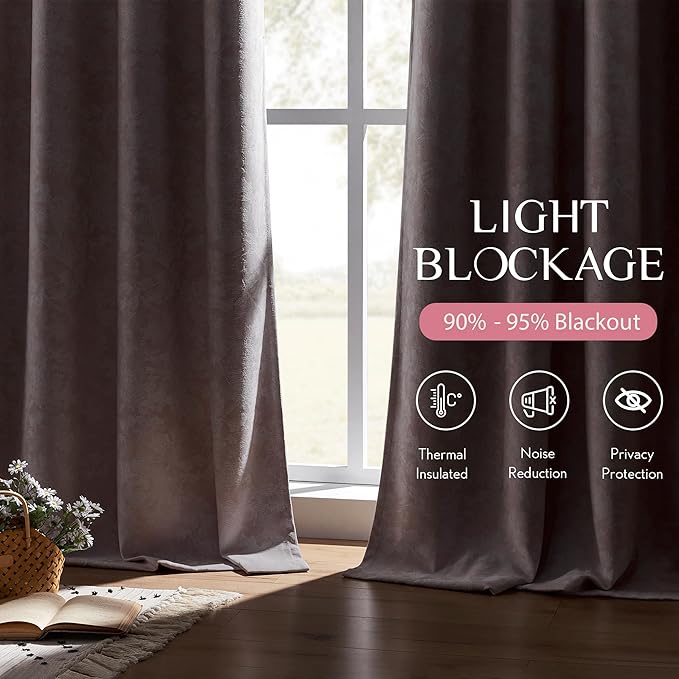 Beauoop Pink Floral Jacquard Blackout Curtains 90 Inches Long 2 Panels