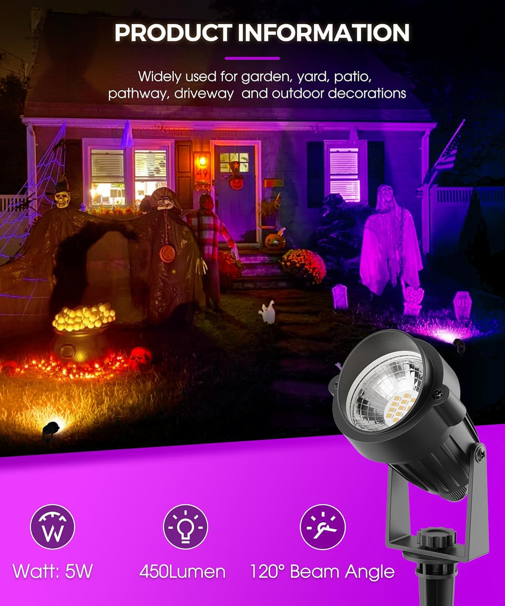 L LOHAS LED Halloween Purple Outdoor Lights Dusk to Dawn Spotlight Plug in