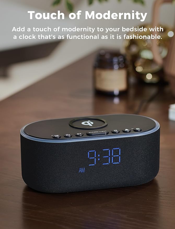 Odokee Wireless Charging Alarm Clock Radio: Qi Certified Fast Wireless Charger