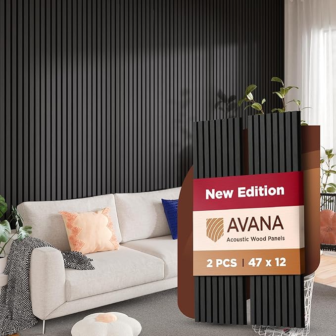 Avana Acoustic Wood Wall Panels – 47.2 X 12.6 Inch Black Oak Acoustic Panels 2 (2 PCs)