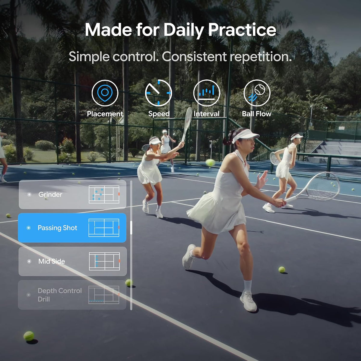 TERO Tennis Ball Machine, Smart Portable Tennis Robot with App & Wrist Remote, Triple-Axis Gimbal, 87 mph, 100+ Balls, Full-Court Drills, All-in-One Design