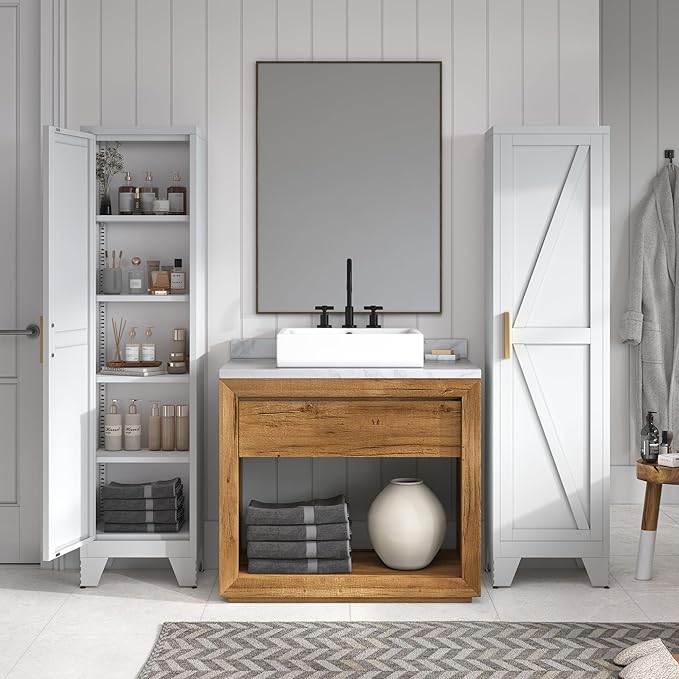 COFaR Tall Bathroom Storage Cabinet, Metal Farmhouse Narrow Slim Cabinet