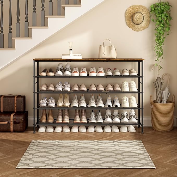 SUOERNUO Shoe Rack 5 Tier Shoe Storage Organizer Metal Mesh Shelves
