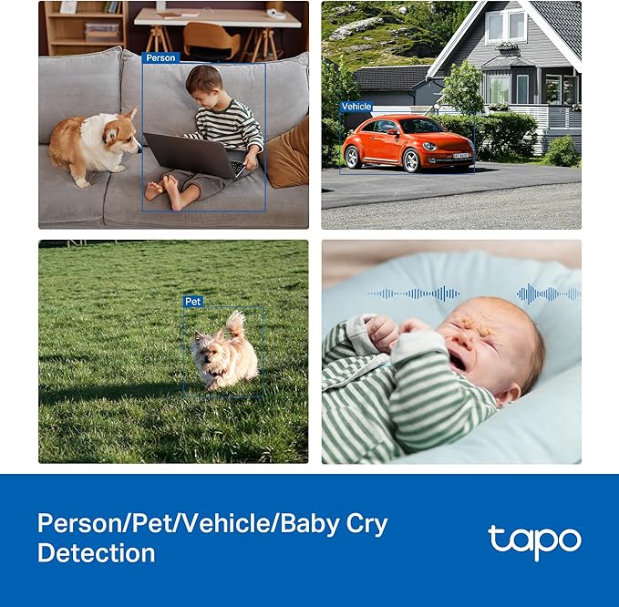 Tapo 3K 5MP Pan/Tilt Indoor/Outdoor Security Camera, Free Person/Vehicle/Baby