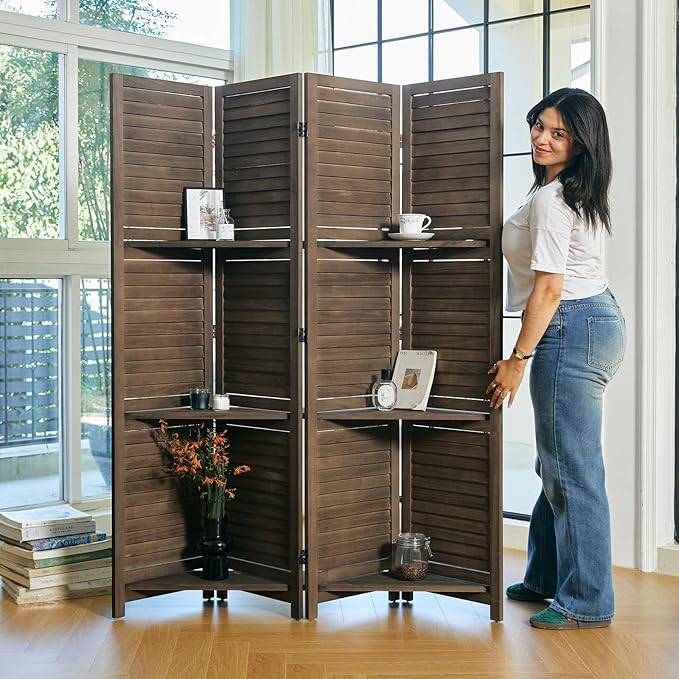 Partition Room Dividers, 67 * 51inch Folding Wood Privacy Screen