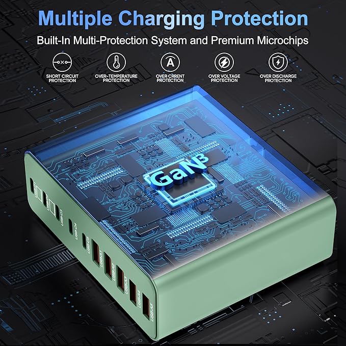 420W USB C Charger Block, 10-Port Charging Station GaN Fast Charging Type C &