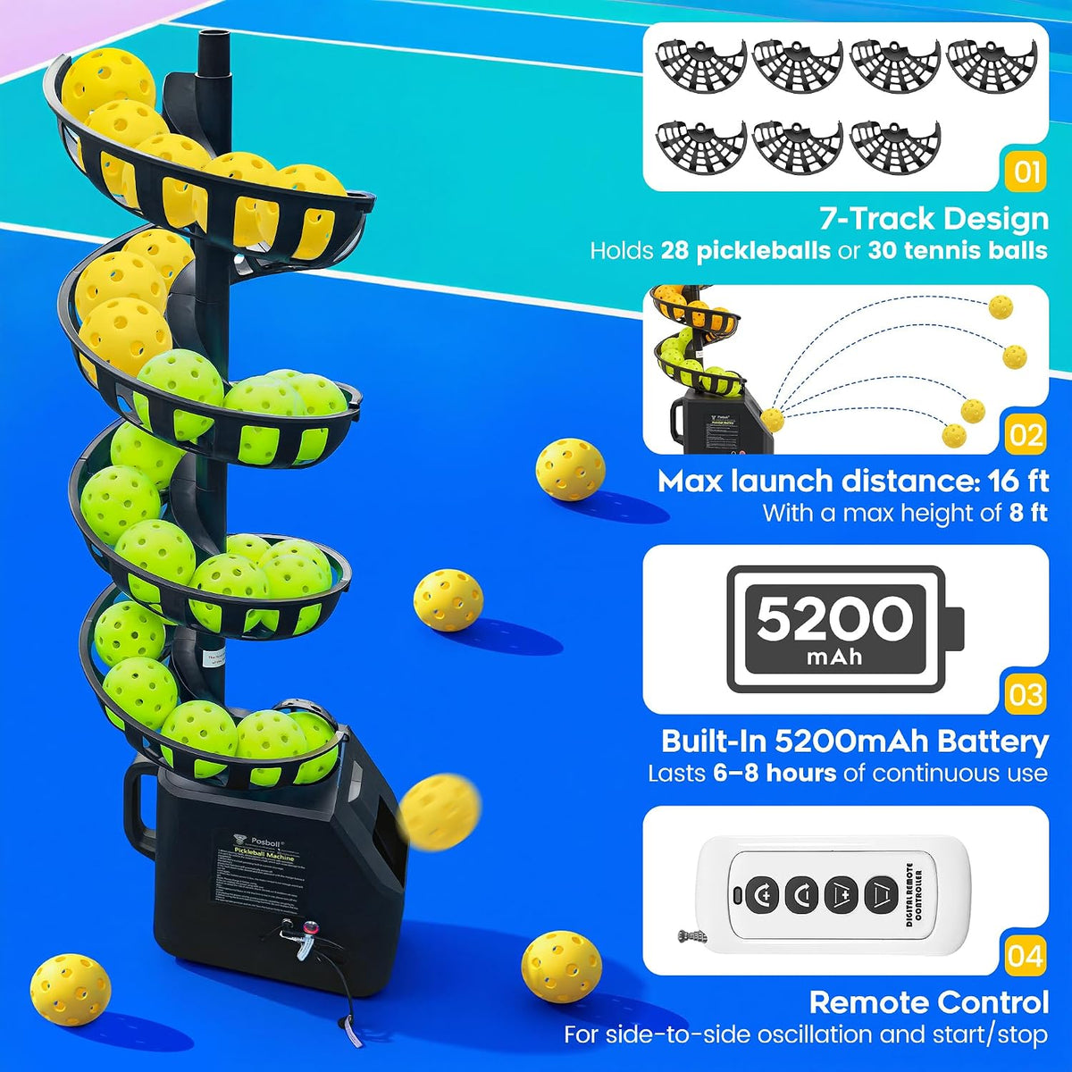 pickleball machine ball thrower with net,pickleball launcher showing dimensions