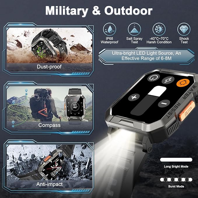 Military Smart Watch for Men, Outdoor Sports Smartwatch