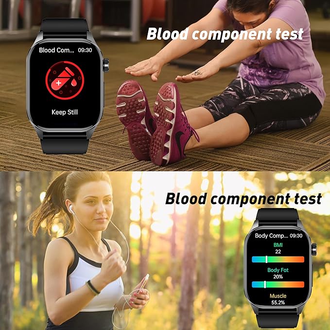 Smart Watch for Men Women, 2.04" AMOLED Color Screen, 24/7 Heart Rate, Blood