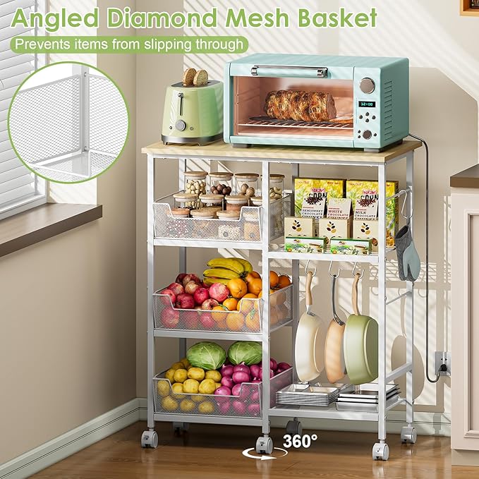 Rolling Kitchen Storage Microwave Cart & Kitchen Island on Wheels, Adjustable