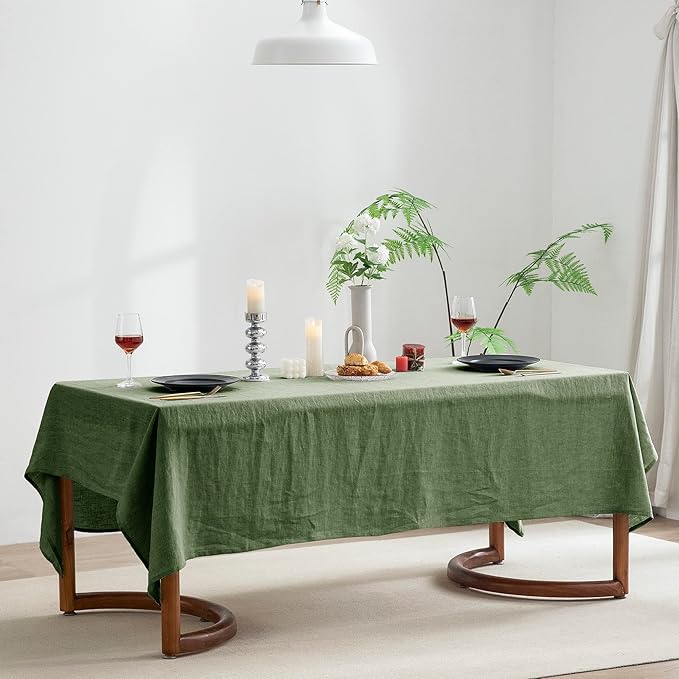 EVERLY 100% Pure Linen Rectangle Tablecloths 60x108Inches for Dining,Buffet Parties,Picnic,Events,Weddings and Restaurants,Decorative Halloween,Thanksgiving Machine Washable Tablecloths-Green