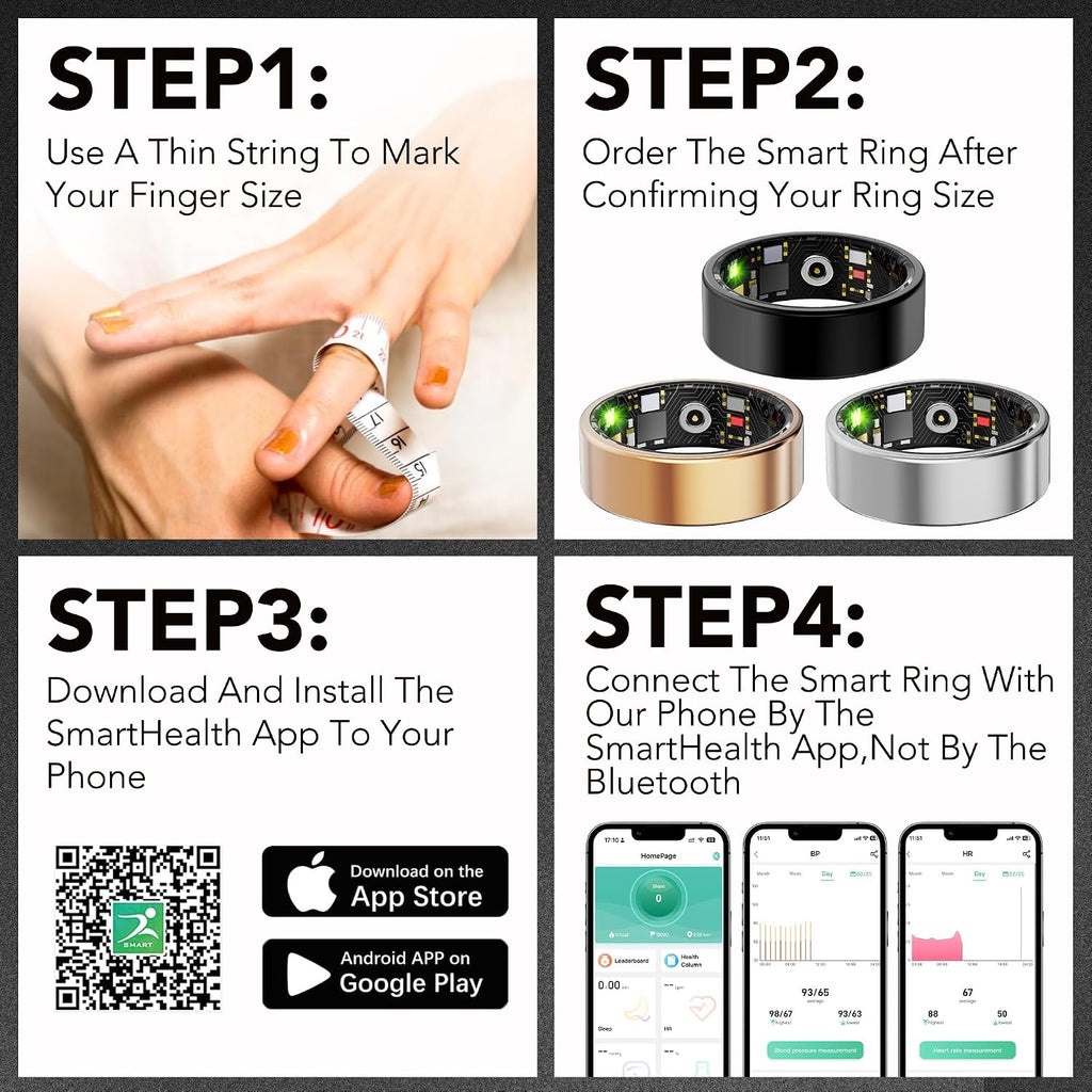 smart health ring fitness tracker for men women, front angle view