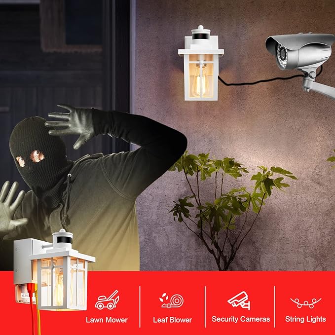 2 pack Porch Lights with GFCI Outlet, Dusk to Dawn Motion Sensor Outdoor Lights