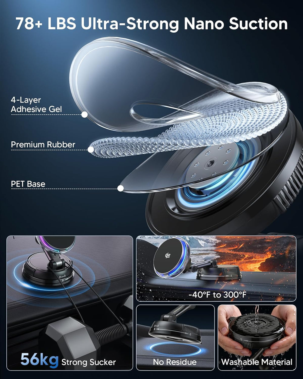 Qi2.2 25W Magnetic Car Charger with Cool Fan, 78+LBS Vacuum Suction