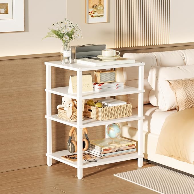 LELELINKY 4-Tier AV Media Player Stand Set of 2, Wooden TV Stand, Game Console