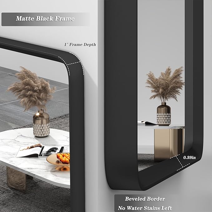 60x36 Black Matte Bathroom Mirror, Large Metal Framed Black Bathroom Vanity