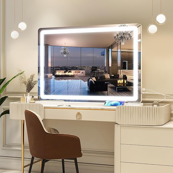 FENNIO Vanity Mirror with Lights 32"x22", Lighted Makeup Mirror, Large Vanity
