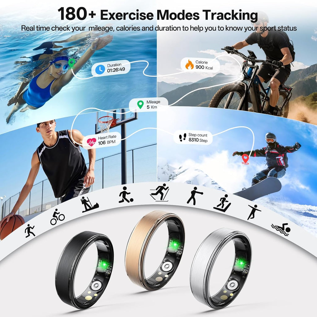 smart ring, fitness & health tracker/sleep/hrv/heart rate/spo2 (black,11#), side view