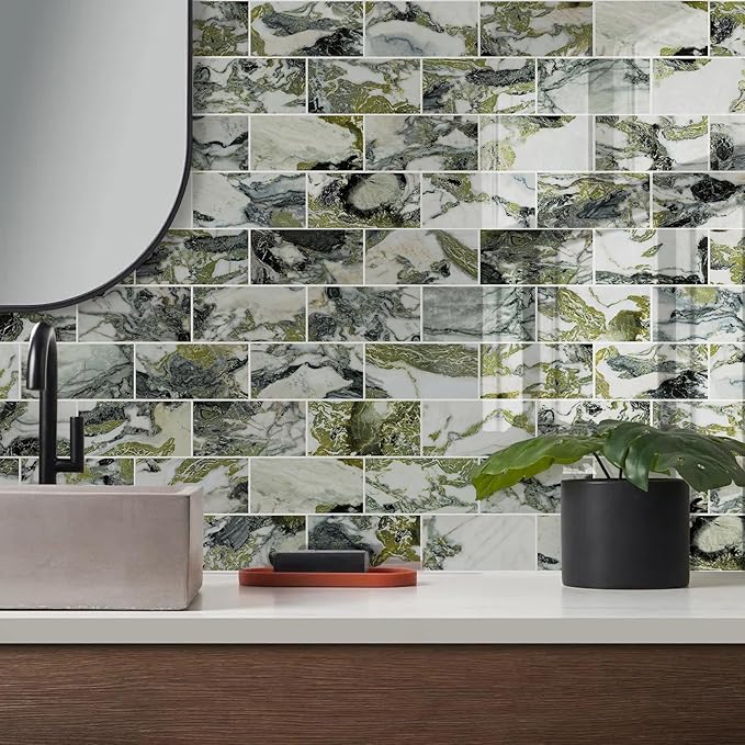 Vamos Tile 100-Piece Glossy Ice Green Peel and Stick Backsplash Tile, Stick on