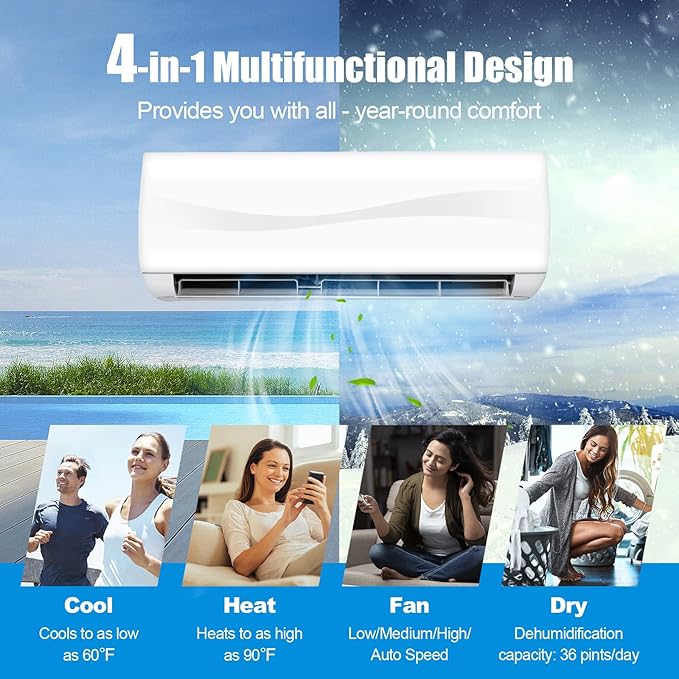 RELAX4LIFE Mini Split Ac/Heating System, 12000 BTU Ductless Mini Split Air