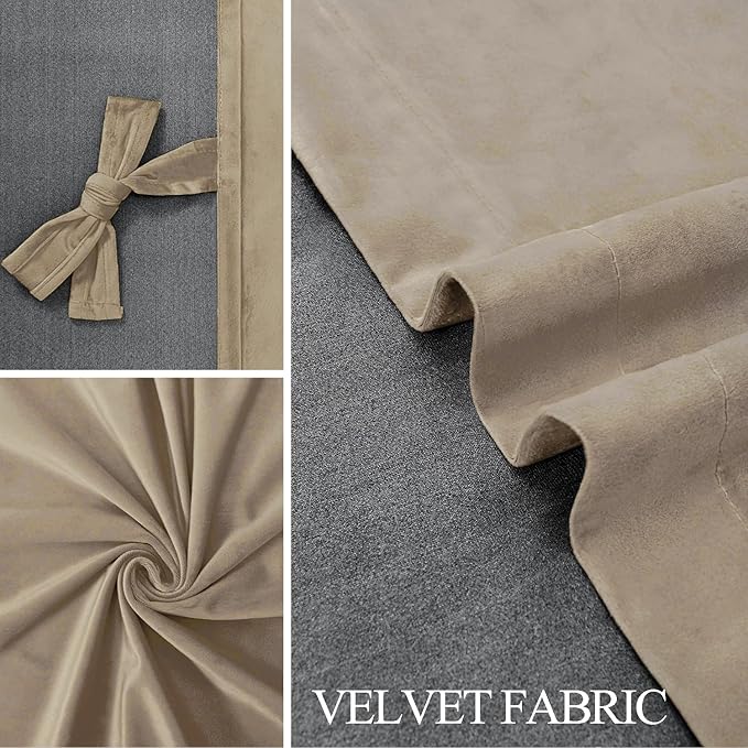 JIUZHEN Taupe Velvet Curtains 96 inches