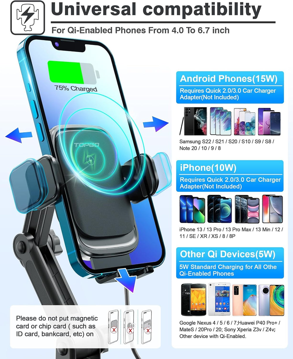 [Upgraded] TOPGO Cup Phone Mount Wireless Charger,Universal Cell Phone Holder...