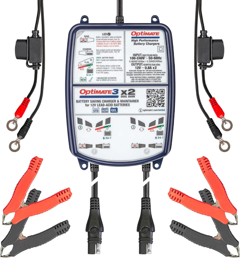 Optimate 3 Dual Bank, TM-451, 7-Step 2x12V 0.8A Sealed Battery Saving Charger...