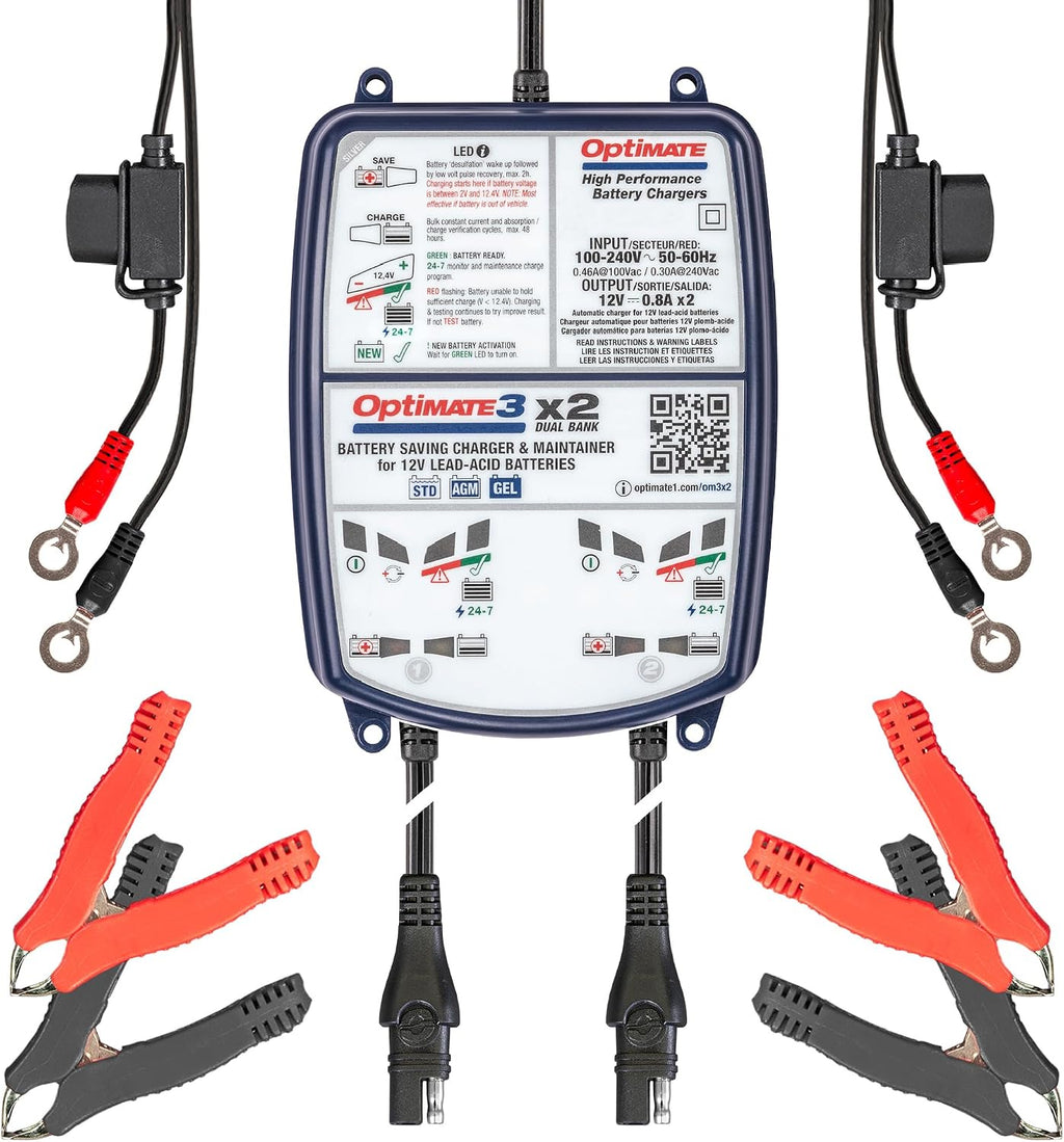 Optimate 3 Dual Bank, TM-451, 7-Step 2x12V 0.8A Sealed Battery Saving Charger & maintainer