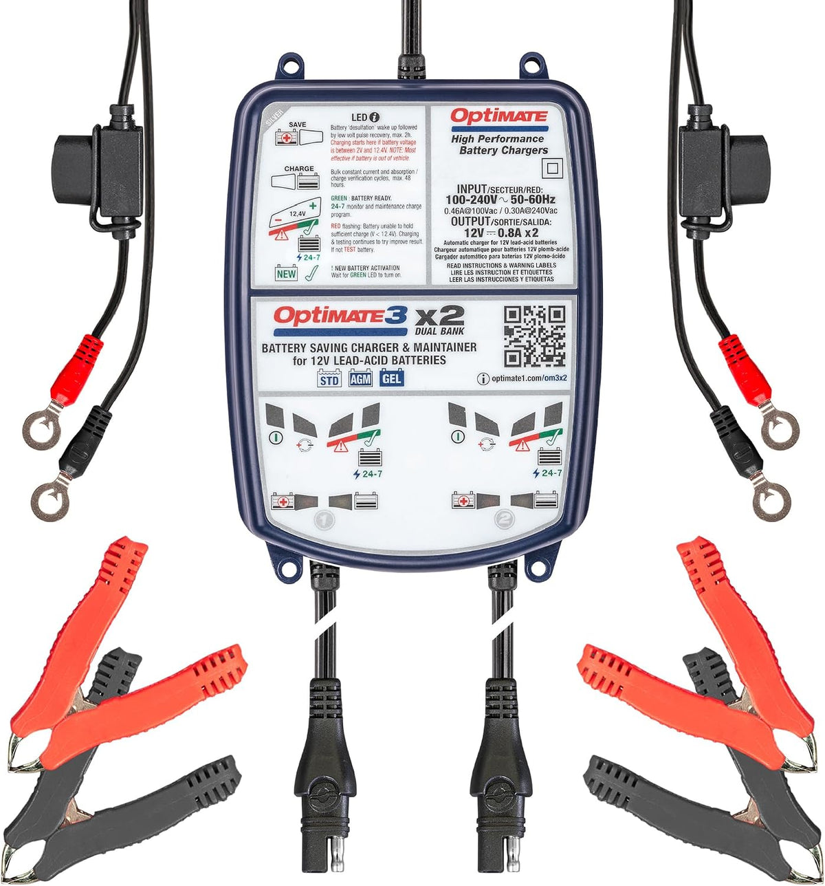 Optimate 3 Dual Bank, TM-451, 7-Step 2x12V 0.8A Sealed Battery Saving Charger & maintainer