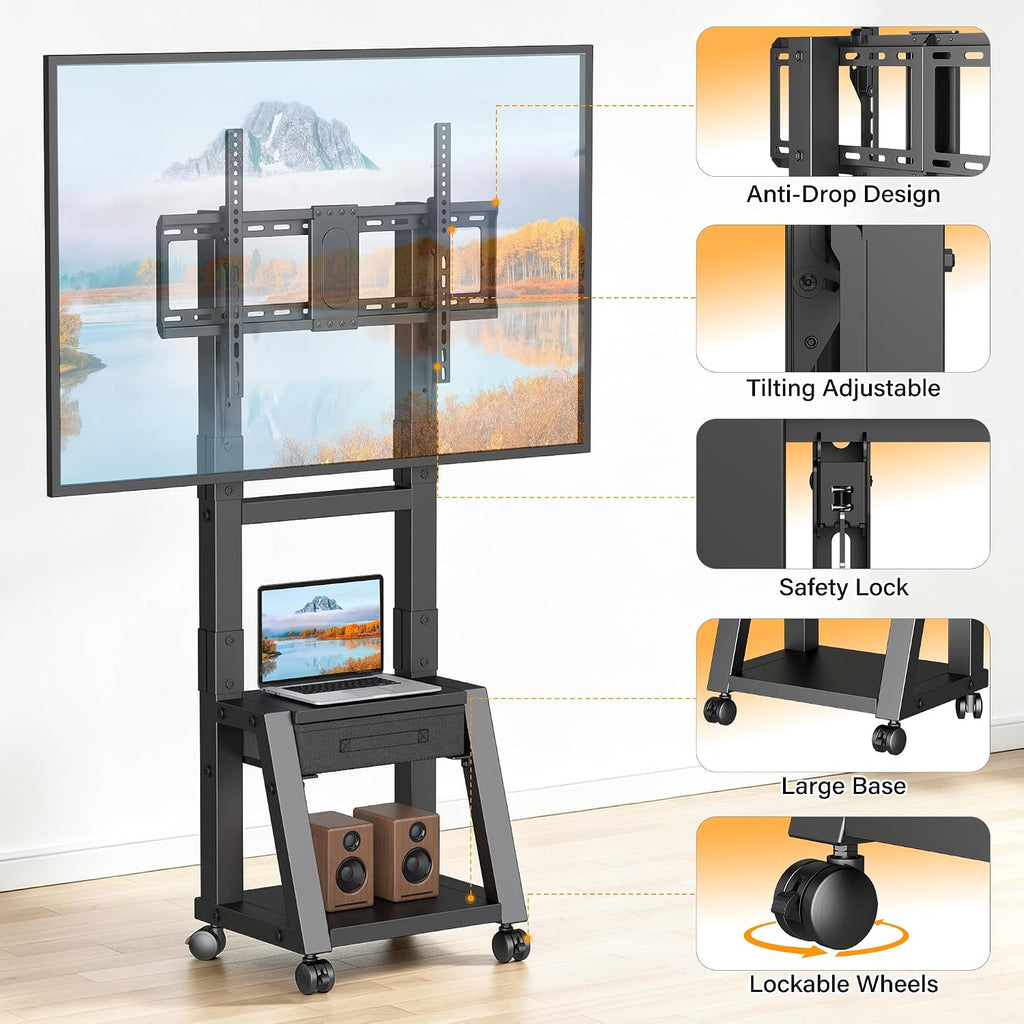 Heavy Duty TV Carts on Wheels for 32-75" TVs Rolling Floor Stand w/Drawer