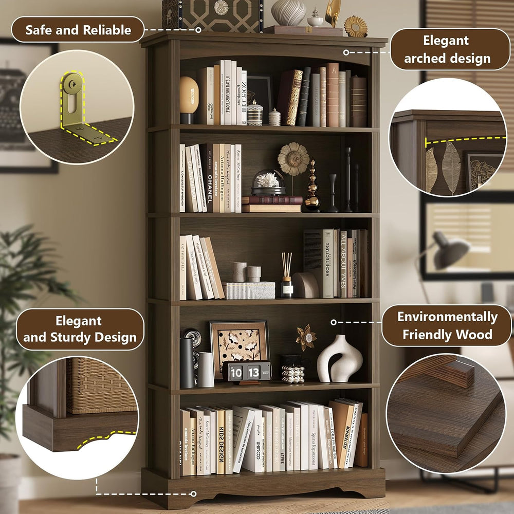 TVU 5-Tier Wooden Bookshelf, 31.5" W x 65" H ×9.9" D Bookshelf...
