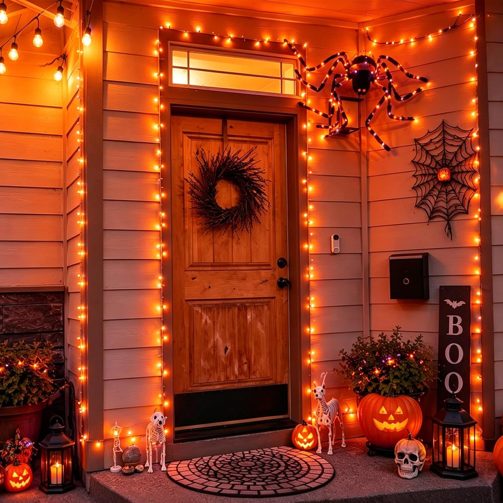 QITONG Halloween String Lights Outdoor Waterproof, 165ft 500 LED Orange led L...